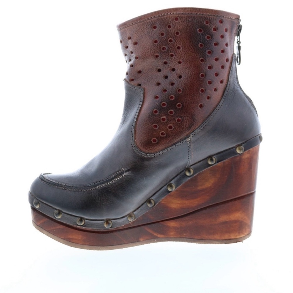 Bed Stu Two-Tone Leather Wedge Boots